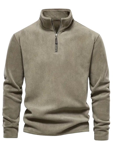 JOWA Stijlvolle Herentrui met Halve Ritssluiting – Comfortabele Polyester Sweater voor Herfst/Winter (Kaki) - MelonMax