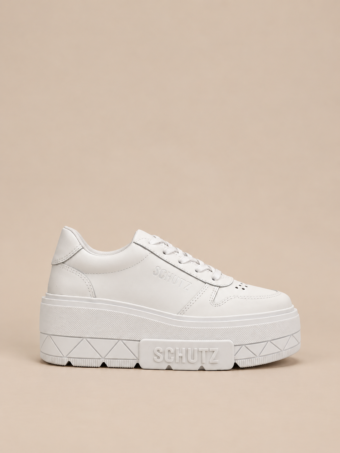 Schutz Tênis Plataforma Couro Branco Dames Sneakers