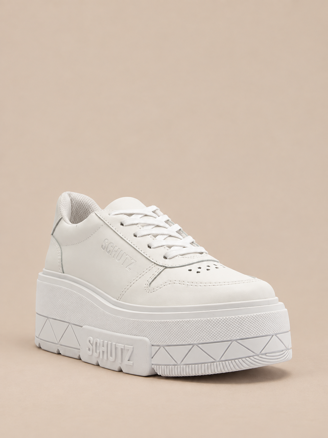 Schutz Tênis Plataforma Couro Branco Dames Sneakers