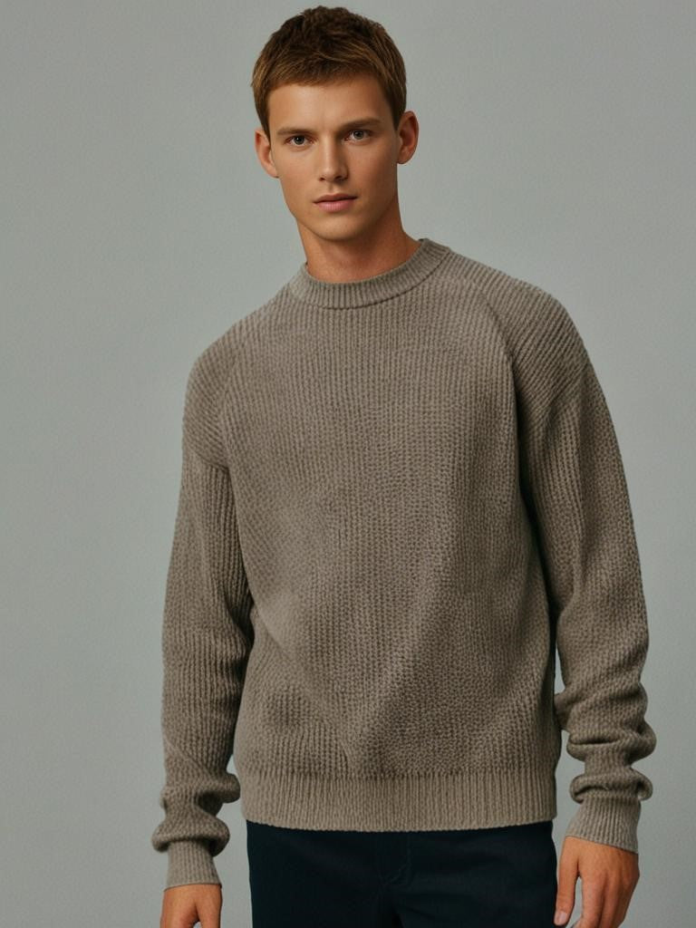 JOWA Donker Beige/Grijze Heren Trui van Zware Ribstof (oversized) - MelonMax